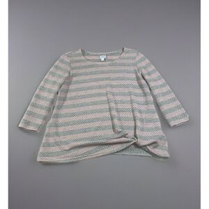 Sunday Waffle Open Knit Sweater Womens XL Knot Twist Up‎ Top Pink Gray